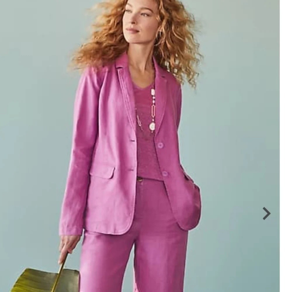 J.Jill 100% Linen Two Button Blazer Jacket 14 Purple Pink Career Coastal Classic